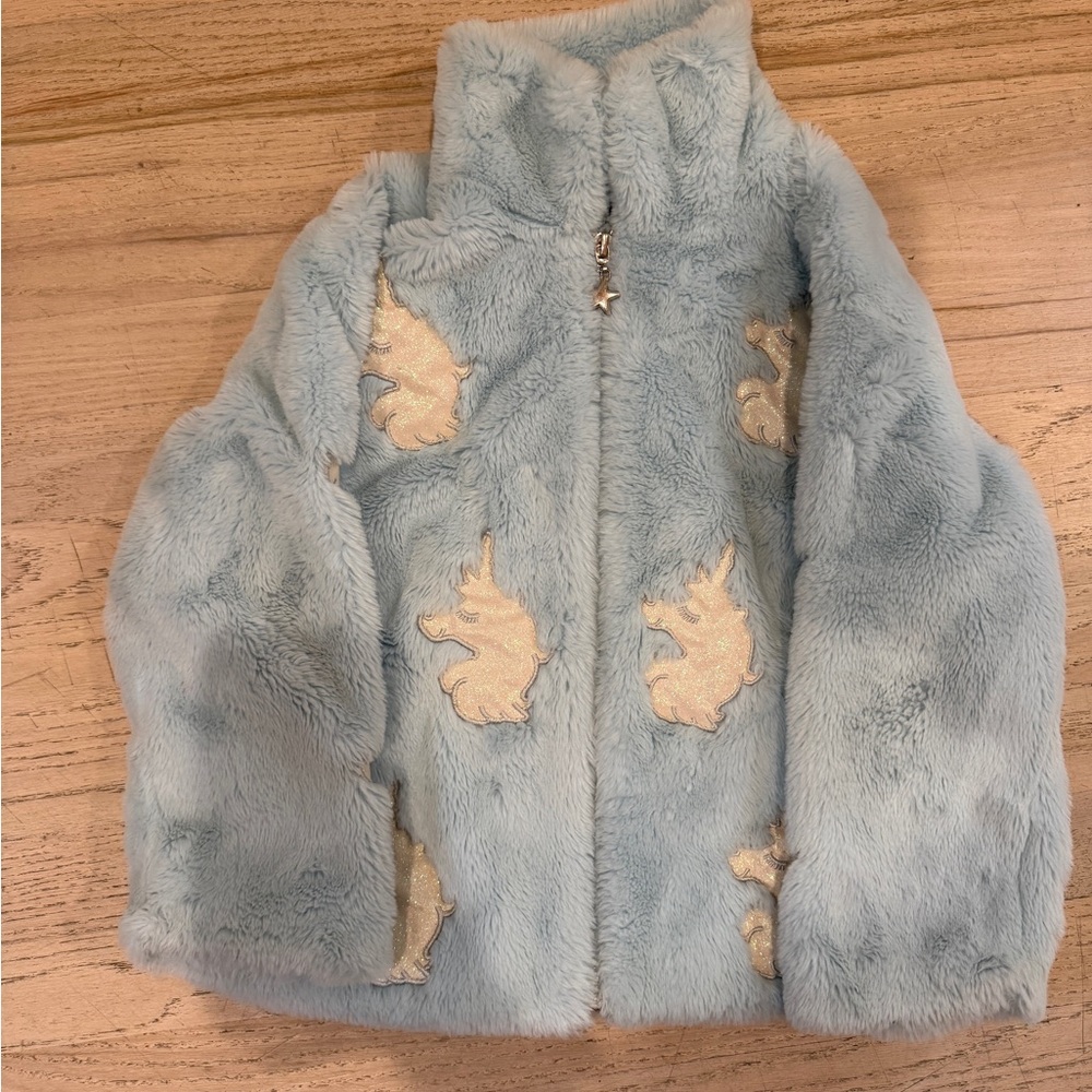 Lola + The Boys Sky Unicorn Faux Fur Coat with Unicorns